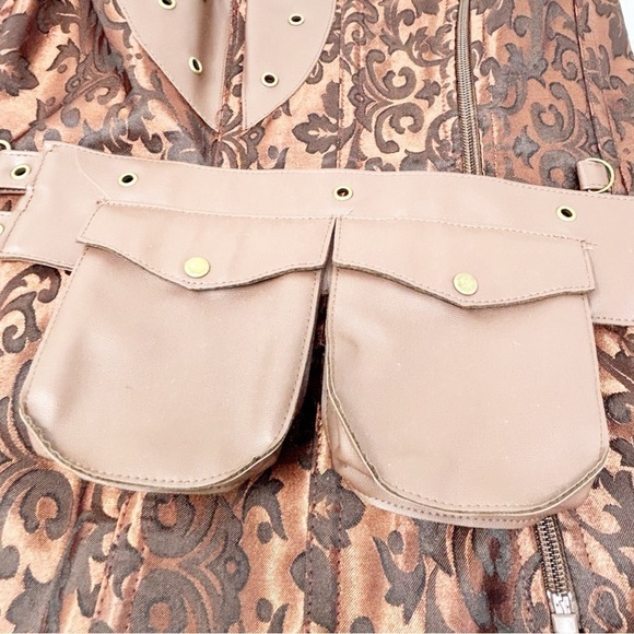 Bustier Corset Brown Brocade Lace Up Stretch Plus Size XXL Steampunk Pin-Up Goth - Picture 4 of 7